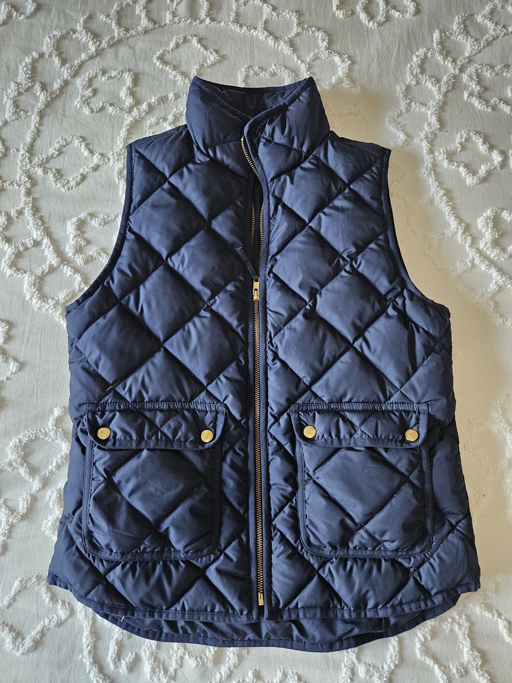 J. Crew Quilted Navy Blue Vest with Gold Buttons